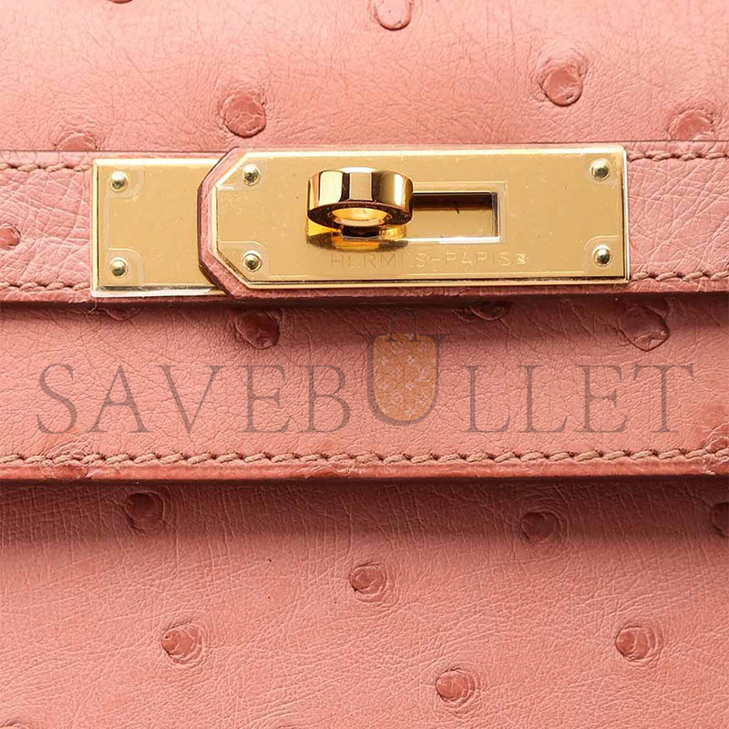 H**mes master kelly 25 ostrich ceramic pink gold hardware (25*17*7cm)